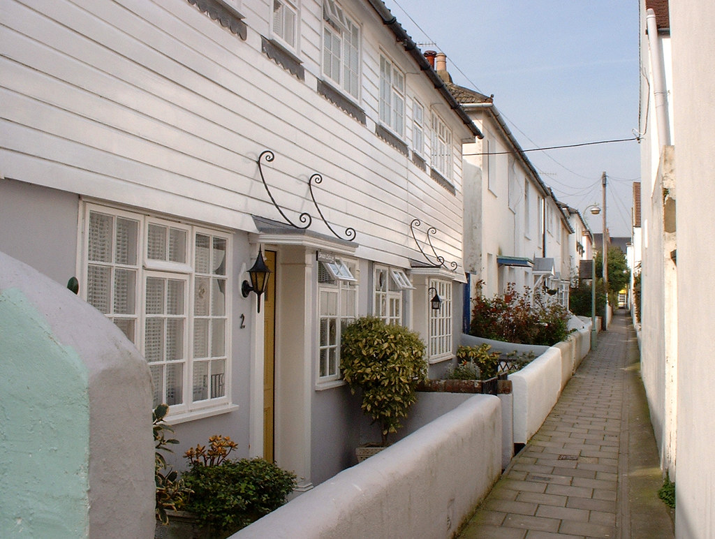 A row of freshly painted terrace homes
